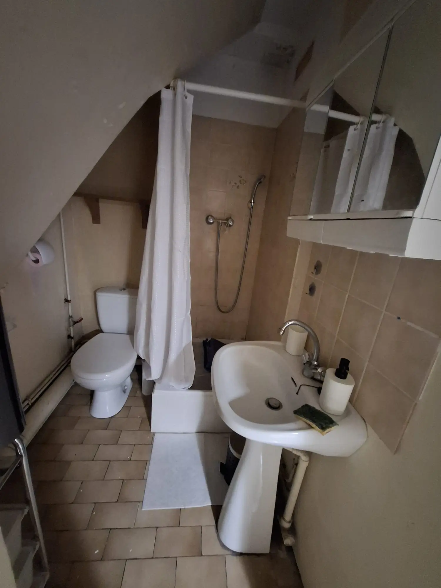 Ancienne salle de bain sous pente avant rénovation à Rouen Rougemare